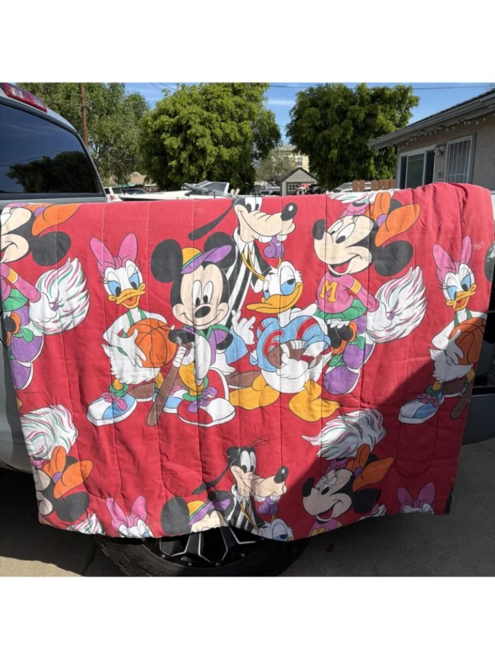 Vintage 90s Disney Mickey Sports Reversible Twin Comforter Blanket Bedding Set